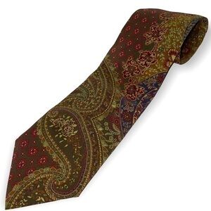 Vintage Silvio Bresciani Brown Tan Green Burgundy Print Made in Italy Silk Tie